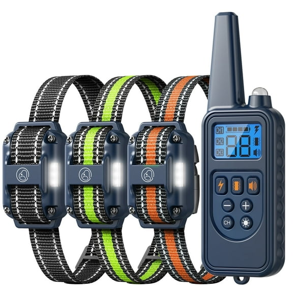 Heaflex Dog Training Collar with Remote - 2600FT Range, 4 Training Modes, Rechargeable & Waterproof for Medium Large Breeds, Blue (3 Receiver System)