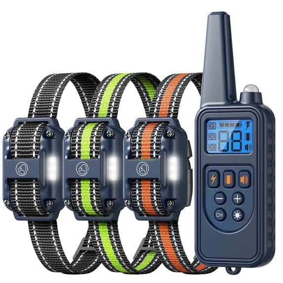 Heaflex Dog Training Collar with Remote - 2600FT Range, 4 Training Modes, Rechargeable & Waterproof for Medium Large Breeds, Blue (3 Receiver System)