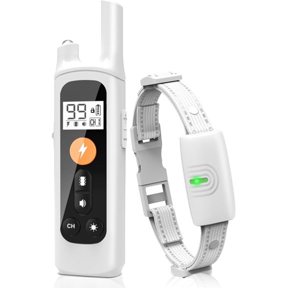 Dog Training Collar with Remote, 3300FT Rechargeable Waterproof E-Collar with Beep, Vibration & Adjustable Static, LED Light for Small Medium Large Dogs 10-120 lbs, White