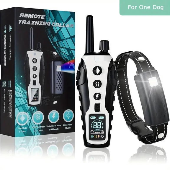 Dog Training Collar w/ Flashlight - 4000ft Remote, Adjustable Strap, E-Shock, Vibration, Sound, USB Rechargeable, Waterproof for Night Walks & Obedience for Dogs (5-150lbs)