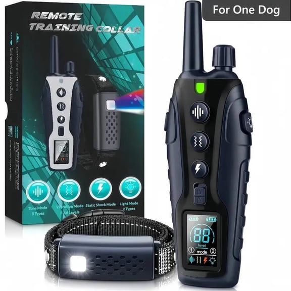 Dog Training Collar w/ Flashlight - 4000ft Remote, Adjustable Strap, E-Shock, Vibration, Sound, USB Rechargeable, Waterproof for Night Walks & Obedience for Dogs (5-150lbs)