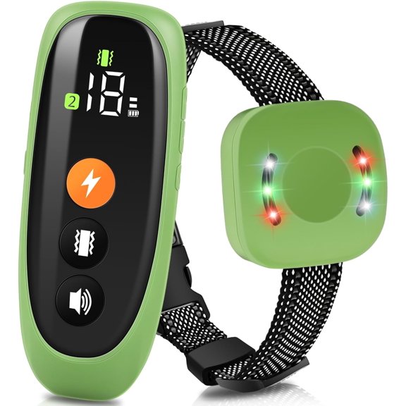 Dog Training Collar with 4 Modes: Beep, Vibration, Static & LED Light, 2624FT Remote Range, Rechargeable Waterproof E-Collar for All Breeds, Green
