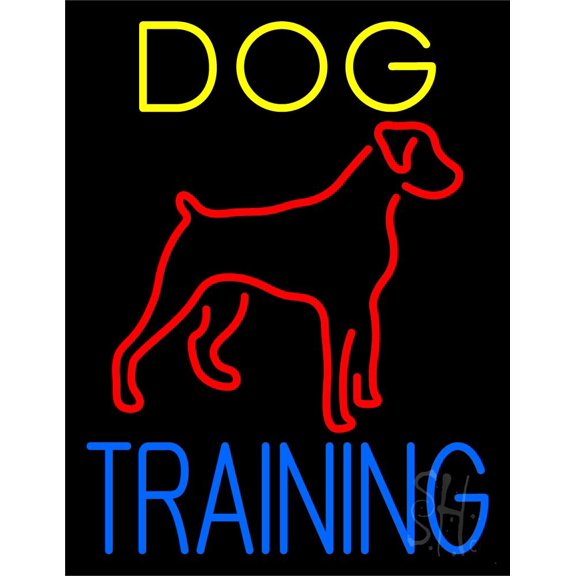 Dog Training Green Border LED Neon Sign 31" Tall x 24" Wide - inches Black Square Cut Acrylic Backing, with Dimmer - Premium built indoor Sign for Club, Home dcor, Event, Workshop, Storefront.