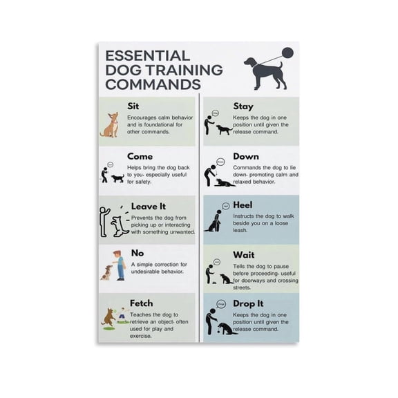Dog Training Hand Signals Chart Poster Canvas Painting Wall Art poster
