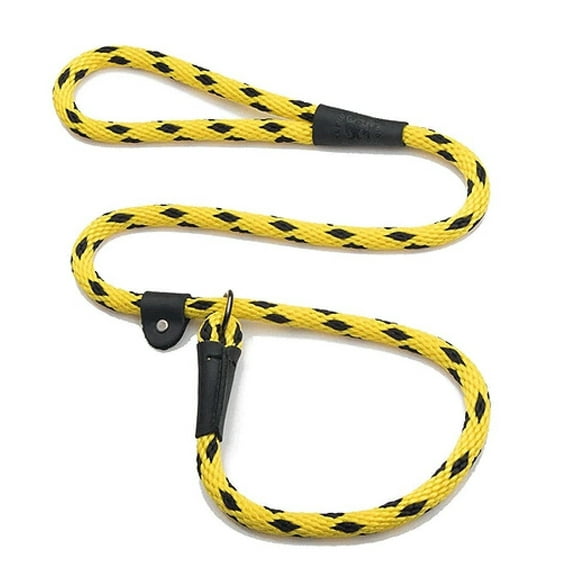 Dog Training Handcrafted Durable Rope Slip Leads Leather Slide 6 Ft Choose Color (Black Ice Yellow)