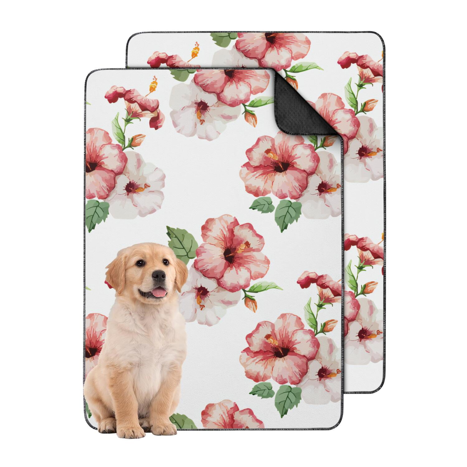 Dog Training Mat Reusable Tropical Plants, Washable Non-Slip Pee Pad for Crate and Hard Surface Floor Protection (Hawaiian plant patterns, 24" x35")