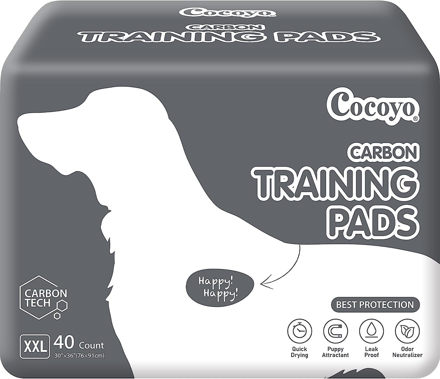 Dog Training Pads Extra Large Size丨Carbon Absorb Eliminating Urine Odor Puppy Pads 丨 Premium Charcoal Dog Pee Pads (40 Count, XXL 30x36 inch),Black