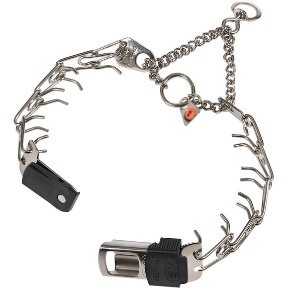 Dog Training Prong Collar with Quick Release Cliclock Buckle & Swivel Ring | Adjustable Length German Made Stainless Steel Collar for Small to Medium Dogs Up to 15" Neck (2.25mm Prongs)