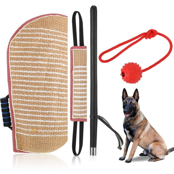 Dog Training Set Include Dog Sleeve Pillow Tug Toy Training Stick and Rubber Ball Professional Equipment for Biting Interactive Fetch K9 Puppy