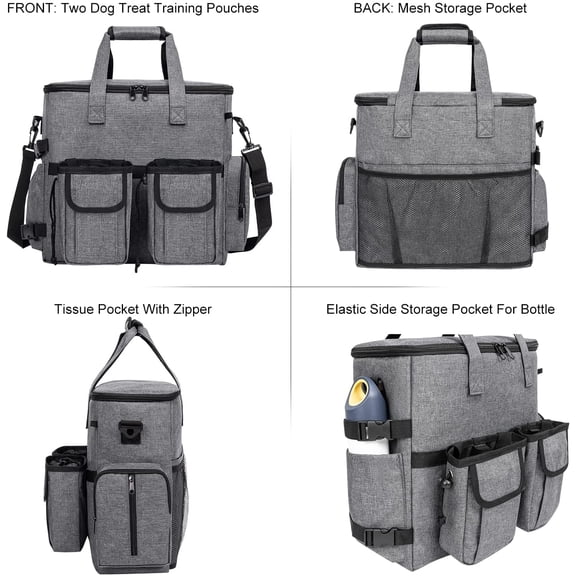 Dog Travel Bag Backpack, Airline Approved Pet Accessories Organizer for Dog and Cat with Shoulder Strap, 2 Dog Food Storage Containers, 2 Collapsible Dog Bowls,1 Pet Mat, Rose Red