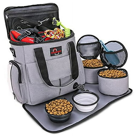 Dog Travel Bag Carry On Pet Travel Carrier for Puppy Supplies Doggy Backpack Pup Tote with Food Container Waterproof Feeding Bowls