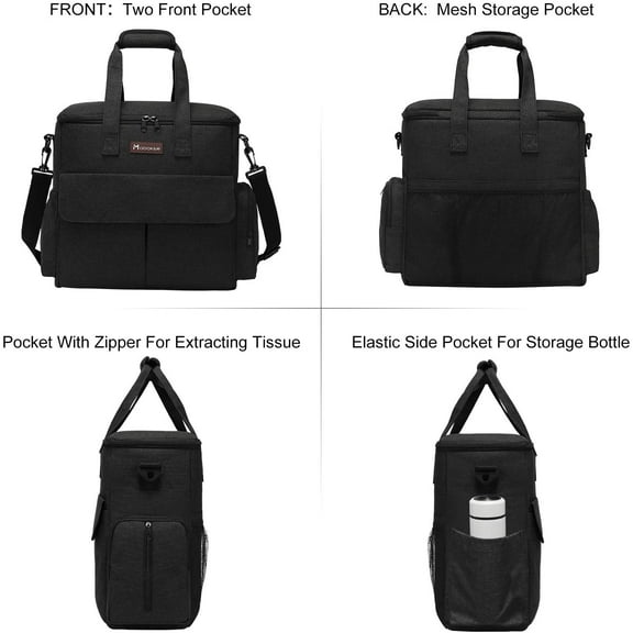 Dog Travel Bag by - Dog Travel Kit for a Weekend Away Set Includes Pet Travel Bag Organizer for Accessories, 2 Collapsible Bowls, 2 Travel Food Container (Black)