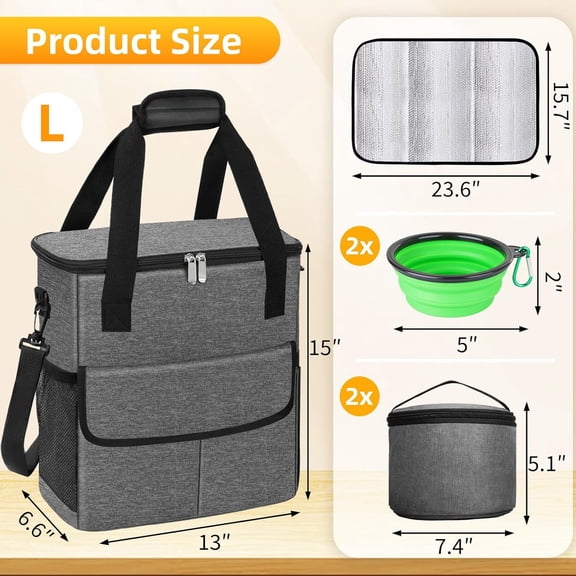 Dog Travel Bag for Camping - Weekend Pet Accessories with 2 Collapsible Bowls, 2 Food Containers, 1 Waterproof Feeding Mat - ,