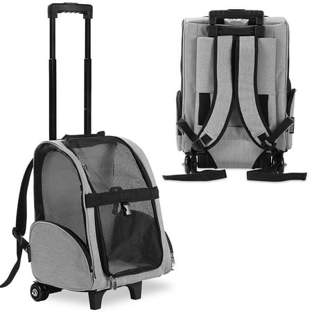 Dog Travel Carrier With Wheels Comfortable Portable Airline Approved Dog Kennel Crate Bag - Grey