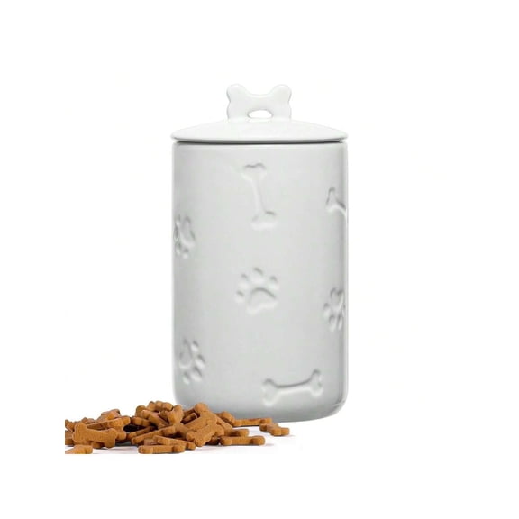Dog Treat Container Airtight - 9" X5" Large Ceramic Dog Treat Jar For Kitchen Counter, White Dog Cookie Jar With Lid - Farmhouse Style Dog Food Storage Container For Dogs, Cats, Pets