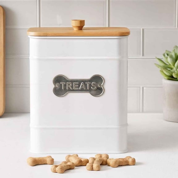 Dog Treat Container Airtight - Iron Treat Jar for Kitchen Counter with Airtight Bamboo Lid - Pet Treat Container - Cookie Jar - Big Treats Canister