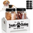 thumbnail image 1 of Dog Treat Container Dog Food Container for Dog Food Storage, Farmhouse Cat Food Container Pet Food Storage Organizer, Wood Dog Treat Holder with 2 Plastic Cat Dog Treat Jars, Cat Treat Container, 1 of 6