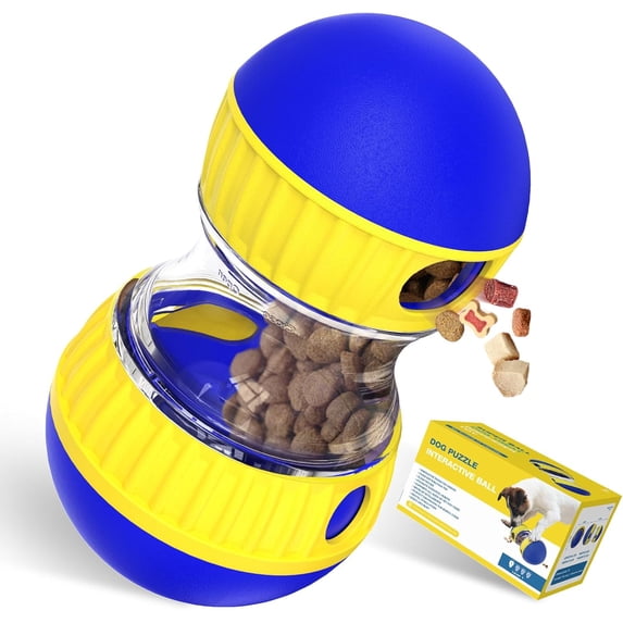 Dog Treat Dispensing Puzzle Toy Adjustable Food Dispenser Slow Feeder Puppy Enrichment Training Rolling Ball Pet Interactive Chase Toys for Small Medium Large Dogs to Keep Them Busy