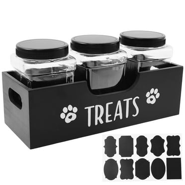 Dog Treat Jar for Countertop - Dog Treat Container with 3 Jars - Pet Food Organizer For Puppy - Airtight Grey Wooden Dog Treat Storage With Lids - Great Gift for Pet Dog Owners