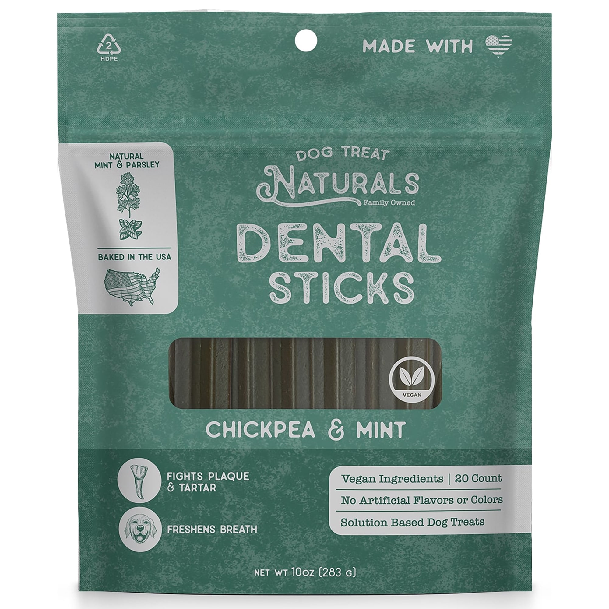Dog Treat Naturals: Dental Sticks - Chickpea & Mint - 10oz (20ct), Dog Chew Treats, Freshen Breath, Fight Plaque & Tartar, Helps Clean Teeth, USA Made