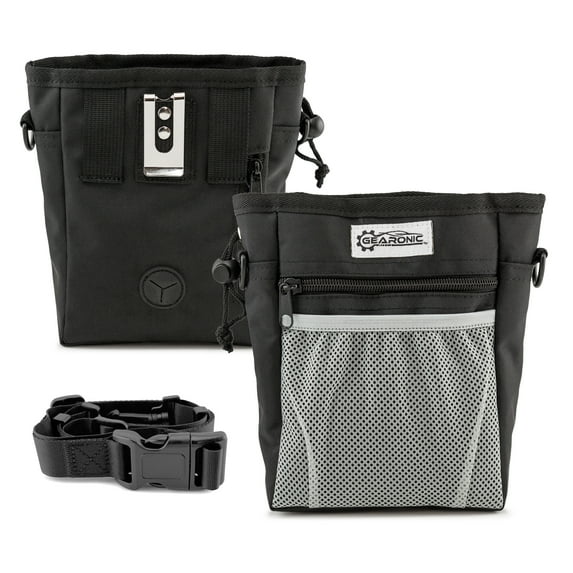 Dog Treat Training Pouch Snack Bag For Pet Toys, Dog Toy, Snacks, Kibbles, Treats, Built-in Poop Bag Dispenser, Multiple Ways to Wear – Black