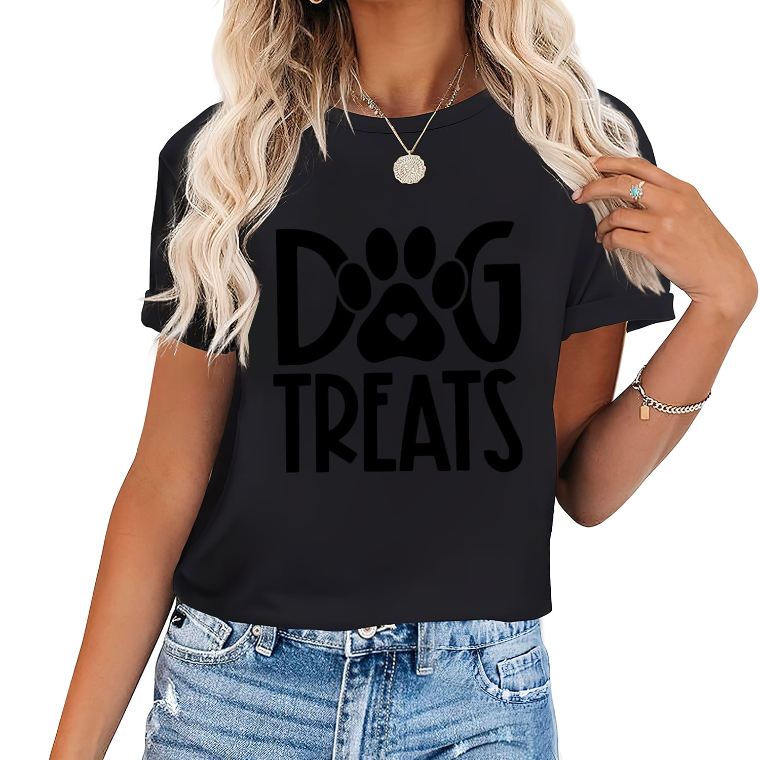 Dog Treats Fashion Women's Graphic Tee Shirt, Short Sleeve Top with