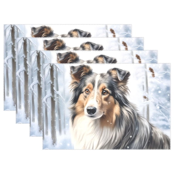 Dog Trees Snow 12×18 inch Placemats Heat Resistant Washable Foldable Rectangular Placemats Set Decoration Indoor Outdoor for Kitchen Dining Table 1PC