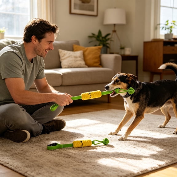 Dog Tug Of War Rope Toy with Squeaker Plush Chew Design for Aggressive Chewers Teeth Cleaning Interactive Play