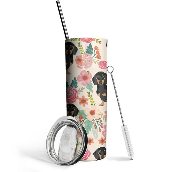 Dog Tumbler 20 Oz Travel Coffee Mug Dog Print Skinny Tumblers with Lid and Straw Stainless Steel Insulated Coffee Cups Gift for Dog Lover