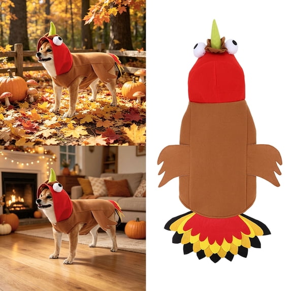 Dog Turkey Costume Pet Cosplay Hooded Outfit with Tail Medium Large Dogs Thanksgiving Halloween