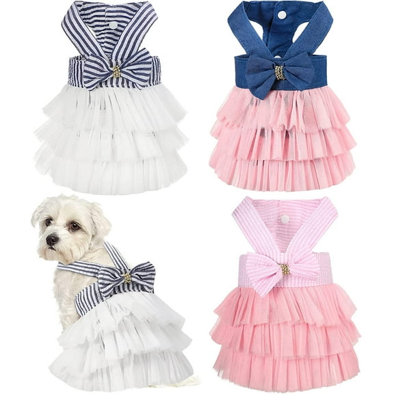 Dog Tutu Dresses Puppy Bow Knot Dress Pet Princess Dresses Striped Mesh Puppy Dog Dresses for Small Medium Cat Puppy Doggie Thanksgiving Christmas Clothes