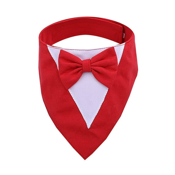 Dog Tuxedo Bandana Formal Wedding Outfit with Bowtie Pet Triangle Bibs Scarf Adjustable Pet Collar for Small Medium Dogs Cats