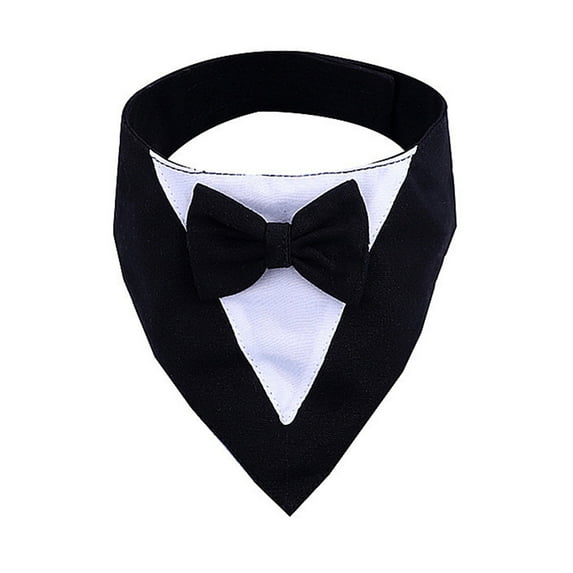 Dog Tuxedo Bandana Formal Wedding Outfit with Bowtie Pet Triangle Bibs Scarf Adjustable Pet Collar for Small Medium Dogs Cats