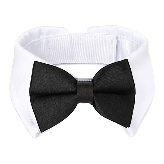 Dog Tuxedo Bow Tie Collar - Black Bowtie With Handcrafted Adjustable White Formal Pet Cats Necktie for Medium Large Boy Dogs - Wedding Grooming Bows Birthday Gift