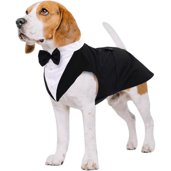 Dog Tuxedo Dog Suit and Bandana Set, Dogs Tuxedo Wedding Party Suit, Doggy Prince Bow Tie Shirt Formal Pet Wedding Attire for Small Medium and Large Dogs Golden Retriever Samo Bulldogs