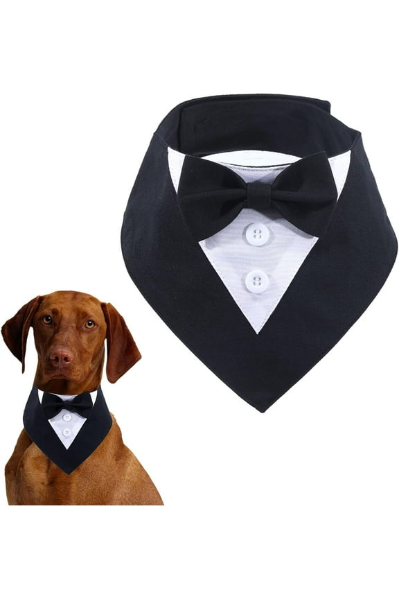 Dog Tuxedo Dog Wedding Bandana Collar with Tie Adjustable Dog Collar Dog Birthday Costume Dog Tie for Birthday Pets Dogs Dog Outfit CosplayBlack