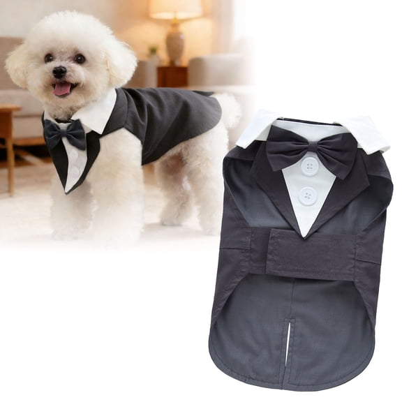 Dog Tuxedo Formal Shirt Costume With Bow Tie, Retro Style For Small And Medium Dogs Cats, Pet Wedding Attire For Party Halloween Christmas Birthday, Adjustable Pet Clothing For Special Occasions,C
