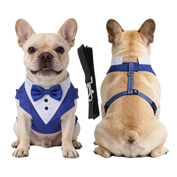 Dog Tuxedo for Large Dogs Dog Tuxedo Suit Wedding Bandana Collar with Bow Tie Adjustable Formal Pet Costume for Engagement Birthday Party Small Medium,Dark Blue-L