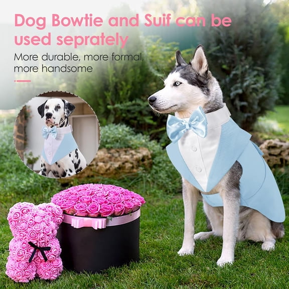 Dog Tuxedo for Large Dogs, Formal Dog Suit and Tie, Gentle Dogs Wedding Party Suit Bow Tie Shirt, Pet Wedding Outfit with Detachable Bowtie Collar for Christmas Halloween Dress Up
