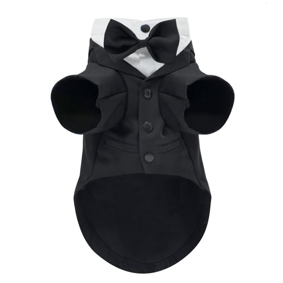 Dog Tuxedo Suit, Formal Pet Shirt Costume Wedding Attire with Black Bow Tie, Pet Outfit Apparel for Small Dogs Cats (Black, Large)