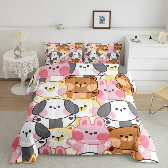 Dog Twin Size Comforter Set For Kid Boys Girls,Cartoon Kawaii Animals