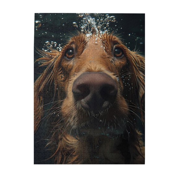 Dog Underwater Bubbles Water 500-Piece Wooden Jigsaw Puzzle for Adults, Fun & Challenging Family Game, Stylish Wall Decor & Holiday Gift