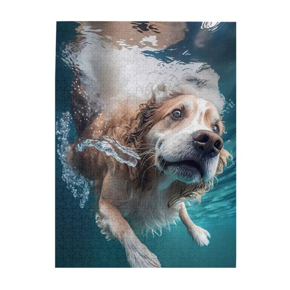 Dog Underwater Swimming Bubbles 500-Piece Wooden Jigsaw Puzzle for Adults, Fun & Challenging Family Brain-Teaser, Perfect Home Decor & Gift