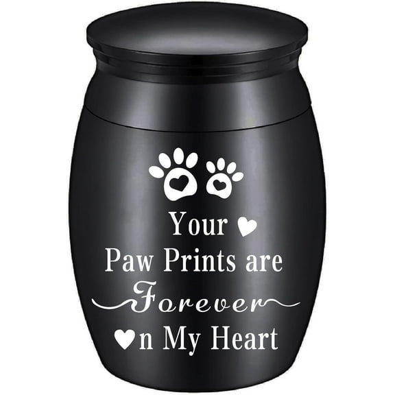 Dog Urn Mini Memorial Pet Ashes Small Keepsake Waterproof Your Paw Prints are Forever in My Heart Stainless Steel Cremation Container Jar 1.18x1.57inch Black diy