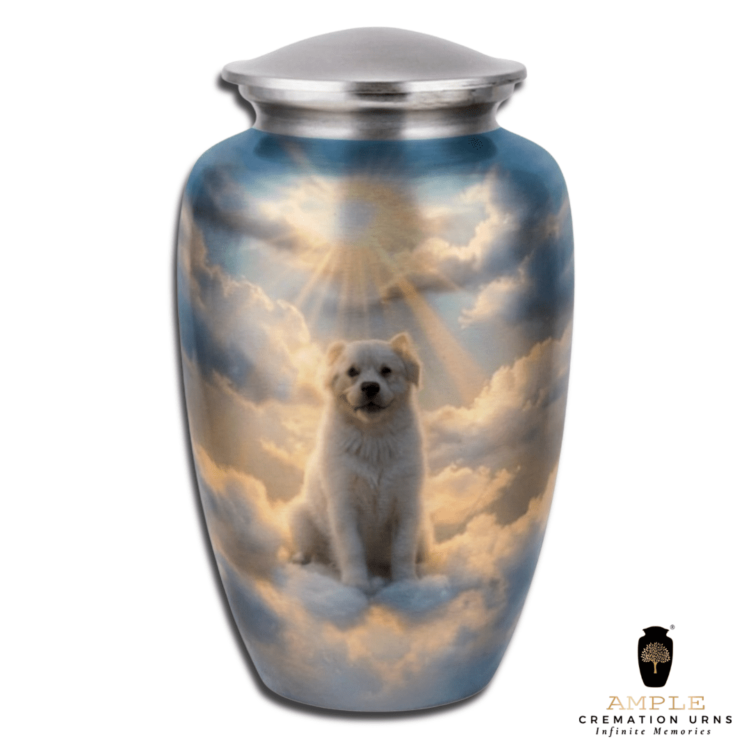 Dog Urn for Ashes Large Heaven Theme Pet Memorial Aluminum Cremation Urn Secure Lid 10 INCH