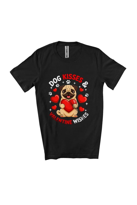 Dog Valentine Kisses Wishes; Lovely Pug Hugging Heart Lover Owner Unisex T-Shirt