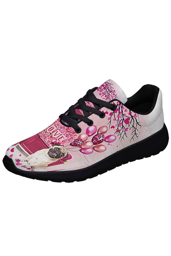 Dog Valentine Pug Shoes Sneakers Black Size 3.5