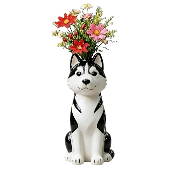 Dog Vase Resin Puppy Planter Flowers Vase, Whimsical Decor Animal Planter Pot for Home Decor Dog E