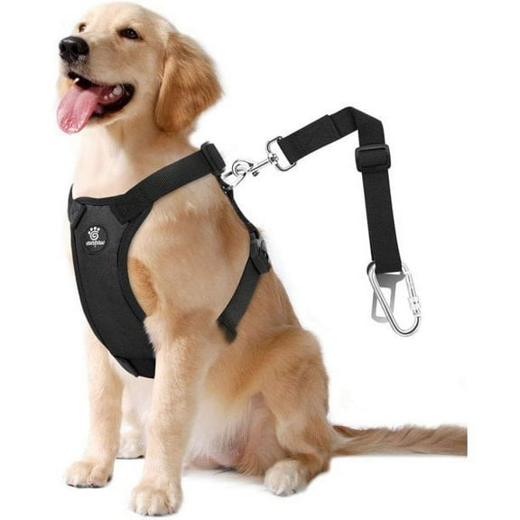 Dog Vehicle Safety,Dog Vest Harness Adjustable Soft Padded Mesh Car Seat Belt Leash Harness with Travel Strap and Carabiner for Most Cars,Large, Black