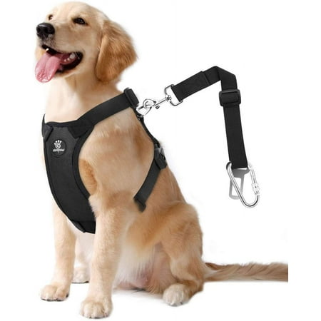Dog Vehicle Safety Vest Harness, Adjustable Soft Padded Mesh Car Seat Belt Leash Harness with Travel Strap and Carabiner for Most Cars, Size Extra Large, Black